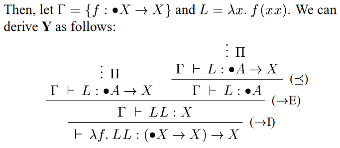 The type derivation of the 'guarded recursive' version of the Y combinator